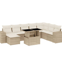 9-tlg. Garten-Sofagarnitur mit Kissen Beige Poly Rattan