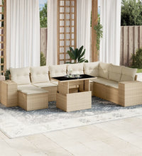 9-tlg. Garten-Sofagarnitur mit Kissen Beige Poly Rattan