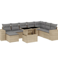9-tlg. Garten-Sofagarnitur mit Kissen Beige Poly Rattan