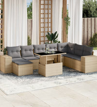 9-tlg. Garten-Sofagarnitur mit Kissen Beige Poly Rattan