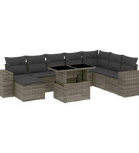 9-tlg. Garten-Sofagarnitur mit Kissen Grau Poly Rattan