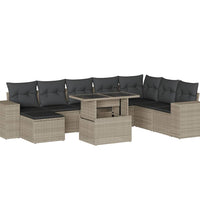 9-tlg. Garten-Sofagarnitur mit Kissen Hellgrau Poly Rattan