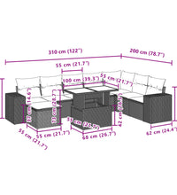 9-tlg. Garten-Sofagarnitur mit Kissen Hellgrau Poly Rattan