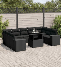 10-tlg. Garten-Sofagarnitur mit Kissen Schwarz Poly Rattan