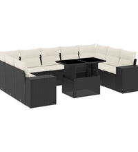 10-tlg. Garten-Sofagarnitur mit Kissen Schwarz Poly Rattan