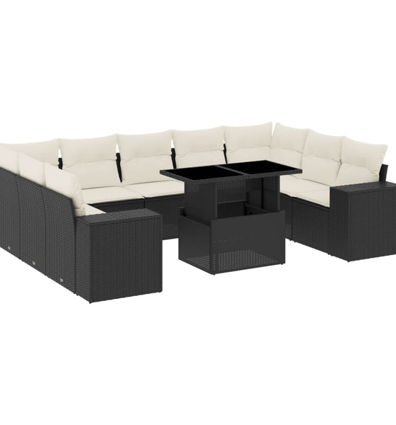 10-tlg. Garten-Sofagarnitur mit Kissen Schwarz Poly Rattan