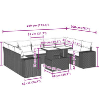 10-tlg. Garten-Sofagarnitur mit Kissen Schwarz Poly Rattan