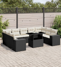 10-tlg. Garten-Sofagarnitur mit Kissen Schwarz Poly Rattan