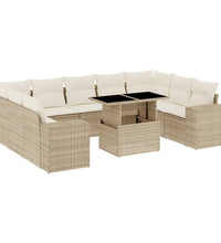 10-tlg. Garten-Sofagarnitur mit Kissen Beige Poly Rattan