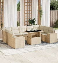 10-tlg. Garten-Sofagarnitur mit Kissen Beige Poly Rattan