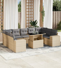 10-tlg. Garten-Sofagarnitur mit Kissen Beige Poly Rattan