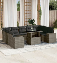 10-tlg. Garten-Sofagarnitur mit Kissen Grau Poly Rattan
