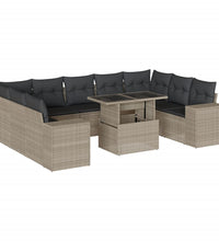 10-tlg. Garten-Sofagarnitur mit Kissen Hellgrau Poly Rattan