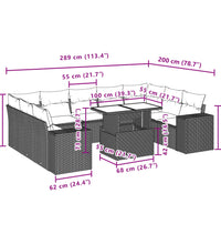 10-tlg. Garten-Sofagarnitur mit Kissen Hellgrau Poly Rattan
