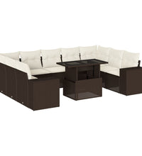 10-tlg. Garten-Sofagarnitur mit Kissen Braun Poly Rattan