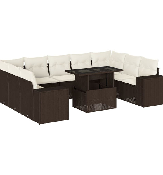 10-tlg. Garten-Sofagarnitur mit Kissen Braun Poly Rattan