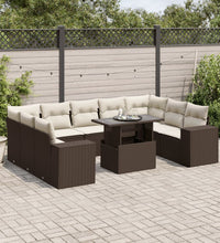 10-tlg. Garten-Sofagarnitur mit Kissen Braun Poly Rattan
