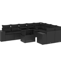 10-tlg. Garten-Sofagarnitur mit Kissen Schwarz Poly Rattan