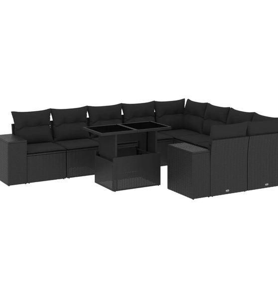 10-tlg. Garten-Sofagarnitur mit Kissen Schwarz Poly Rattan