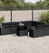 10-tlg. Garten-Sofagarnitur mit Kissen Schwarz Poly Rattan