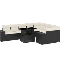 10-tlg. Garten-Sofagarnitur mit Kissen Schwarz Poly Rattan