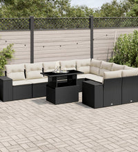 10-tlg. Garten-Sofagarnitur mit Kissen Schwarz Poly Rattan