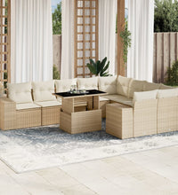 10-tlg. Garten-Sofagarnitur mit Kissen Beige Poly Rattan