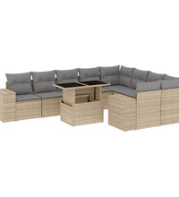 10-tlg. Garten-Sofagarnitur mit Kissen Beige Poly Rattan