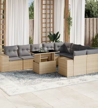 10-tlg. Garten-Sofagarnitur mit Kissen Beige Poly Rattan
