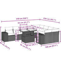 10-tlg. Garten-Sofagarnitur mit Kissen Grau Poly Rattan
