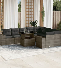 10-tlg. Garten-Sofagarnitur mit Kissen Grau Poly Rattan