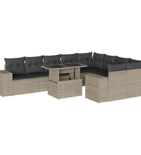 10-tlg. Garten-Sofagarnitur mit Kissen Hellgrau Poly Rattan