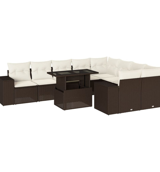 10-tlg. Garten-Sofagarnitur mit Kissen Braun Poly Rattan