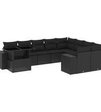 10-tlg. Garten-Sofagarnitur mit Kissen Schwarz Poly Rattan