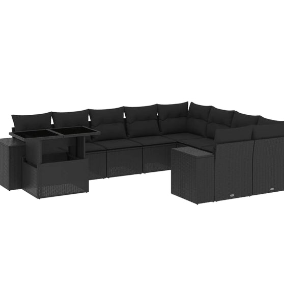 10-tlg. Garten-Sofagarnitur mit Kissen Schwarz Poly Rattan