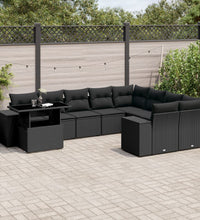 10-tlg. Garten-Sofagarnitur mit Kissen Schwarz Poly Rattan