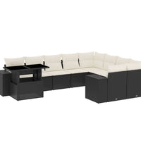 10-tlg. Garten-Sofagarnitur mit Kissen Schwarz Poly Rattan