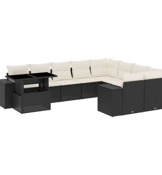 10-tlg. Garten-Sofagarnitur mit Kissen Schwarz Poly Rattan