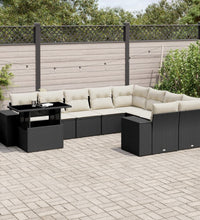 10-tlg. Garten-Sofagarnitur mit Kissen Schwarz Poly Rattan