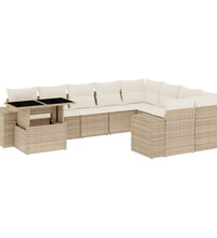 10-tlg. Garten-Sofagarnitur mit Kissen Beige Poly Rattan