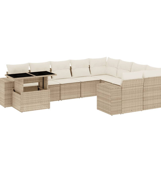 10-tlg. Garten-Sofagarnitur mit Kissen Beige Poly Rattan