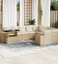 10-tlg. Garten-Sofagarnitur mit Kissen Beige Poly Rattan