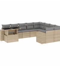 10-tlg. Garten-Sofagarnitur mit Kissen Beige Poly Rattan