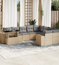 10-tlg. Garten-Sofagarnitur mit Kissen Beige Poly Rattan