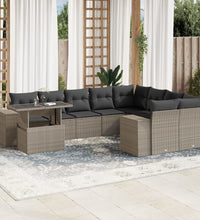 10-tlg. Garten-Sofagarnitur mit Kissen Hellgrau Poly Rattan