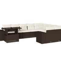 10-tlg. Garten-Sofagarnitur mit Kissen Braun Poly Rattan