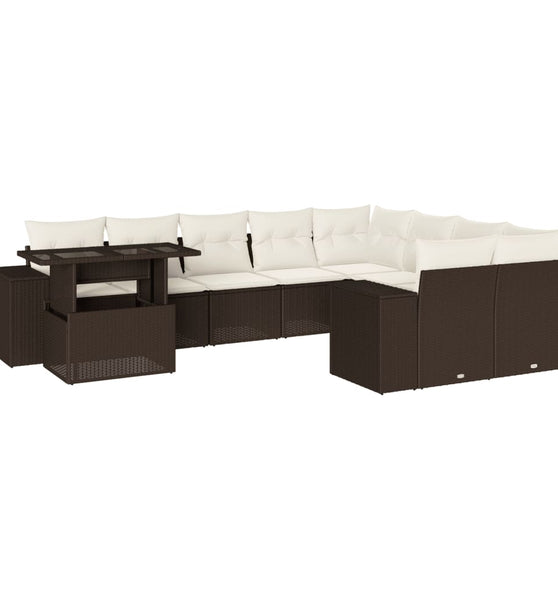 10-tlg. Garten-Sofagarnitur mit Kissen Braun Poly Rattan