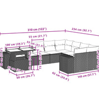 10-tlg. Garten-Sofagarnitur mit Kissen Braun Poly Rattan