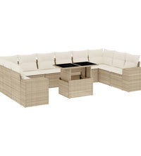 11-tlg. Garten-Sofagarnitur mit Kissen Beige Poly Rattan