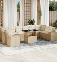 11-tlg. Garten-Sofagarnitur mit Kissen Beige Poly Rattan